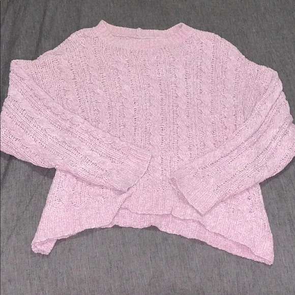 American Eagle Outfitters Pink Cable Knit Crew Neck Sweater - Picture 1 of 1